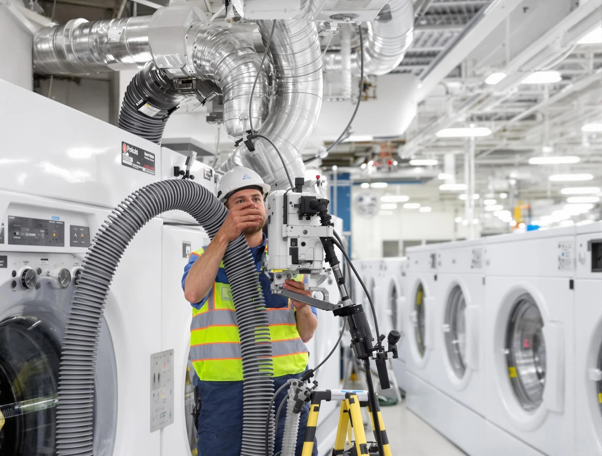 Lawrence Dryer Vent Cleaning team performing commercial-grade dryer vent cleaning at a business facility in Lawrence