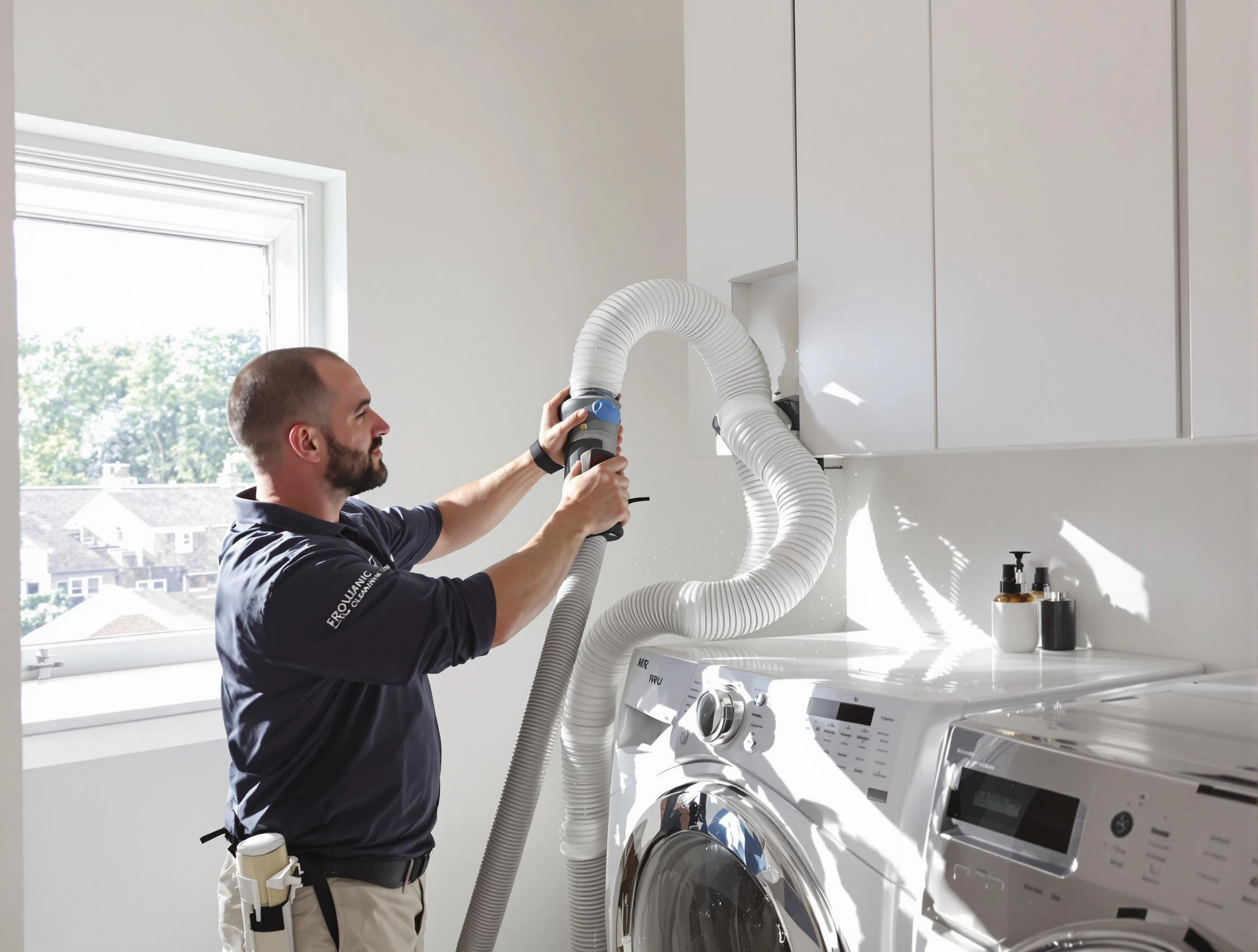 Certified Lawrence Dryer Vent Cleaning technician performing dryer vent cleaning in Lawrence