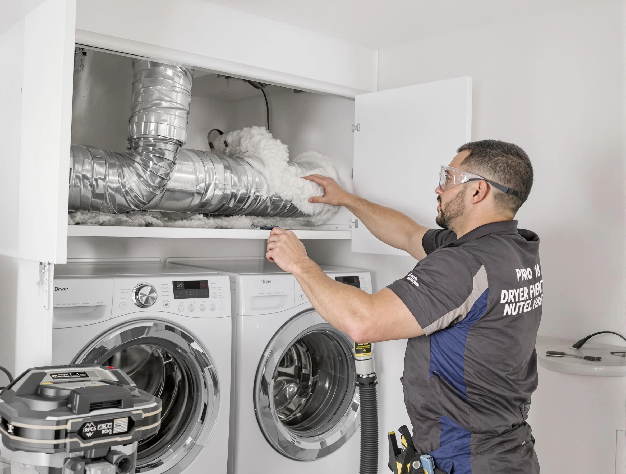 Lawrence Dryer Vent Cleaning certified technician performing specialized gas dryer vent cleaning in Lawrence